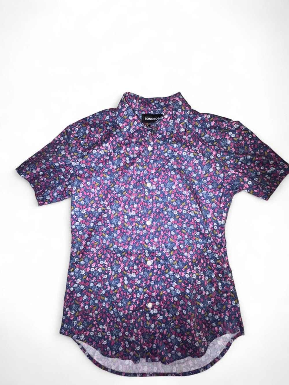 Bonobos Men's Purple Floral with Green Frog Short-Sleeve Button Shirt Slim Fit